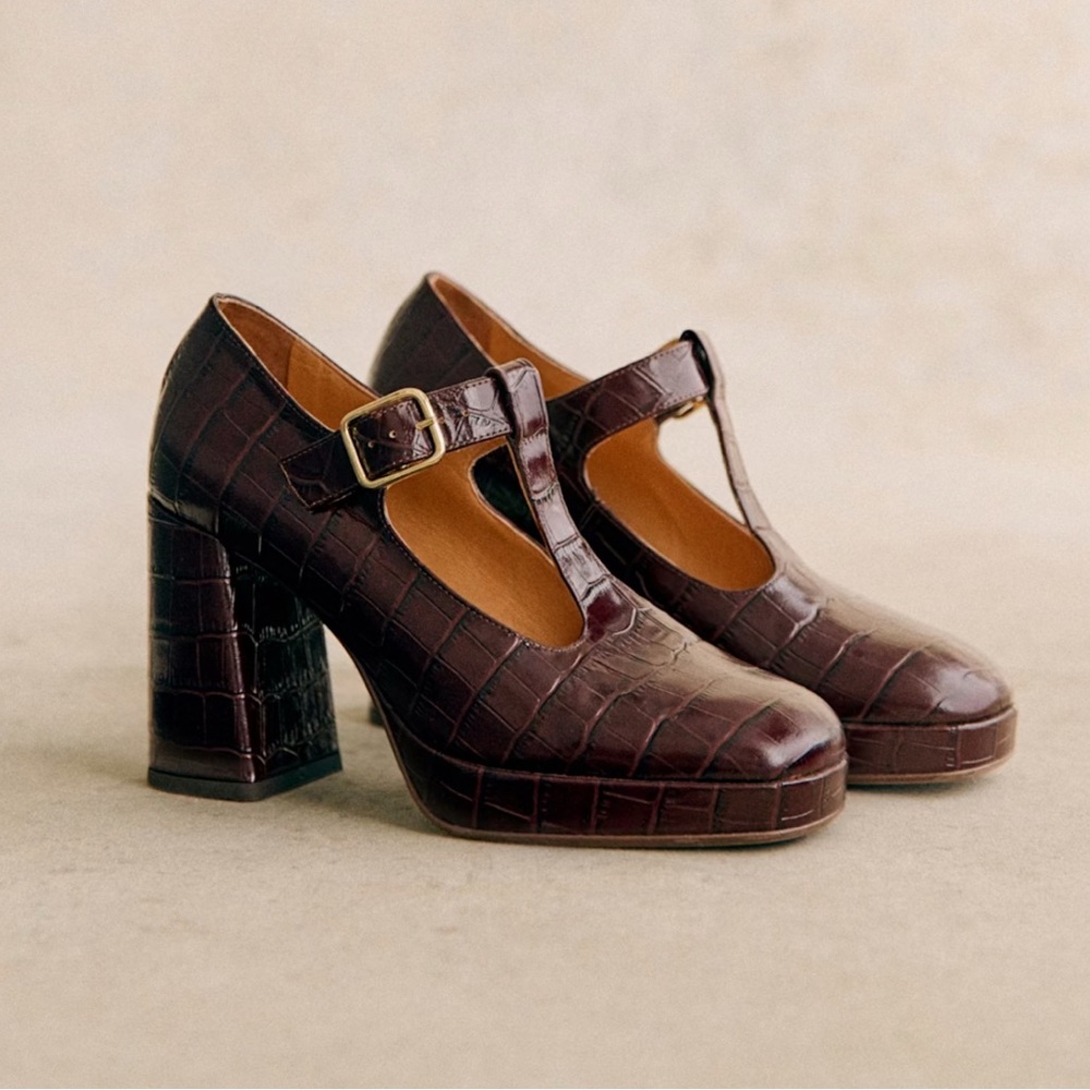 Sézane Monique Babies High in Choco Croco